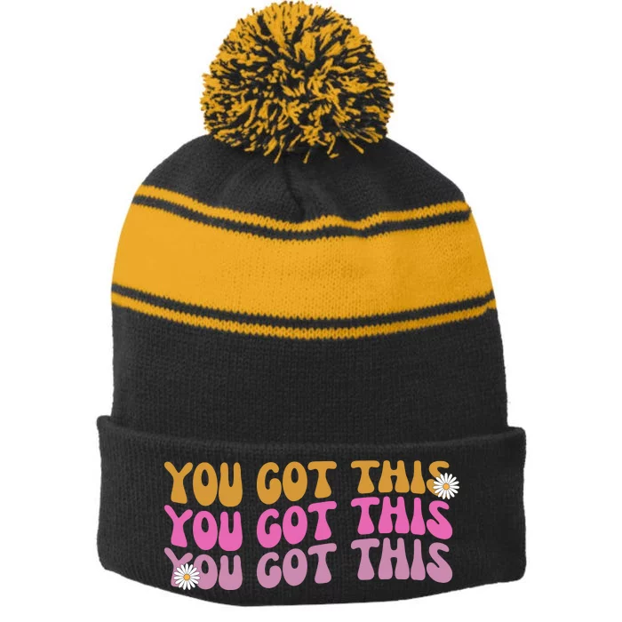 You Got This Retro Motivational Cute Stripe Pom Pom Beanie