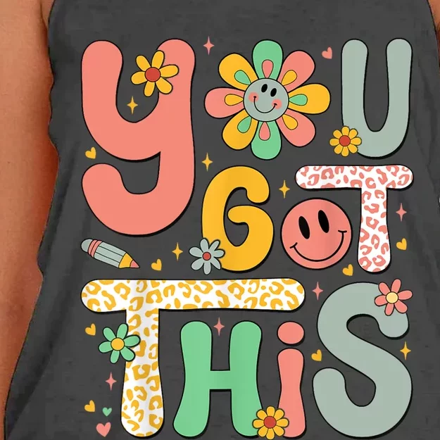 You Got This Testing Day Groovy Motivational Teacher Student Women's Knotted Racerback Tank