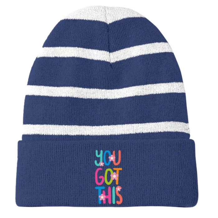 You Got This Colorful Floral Motivational Quote Striped Beanie with Solid Band