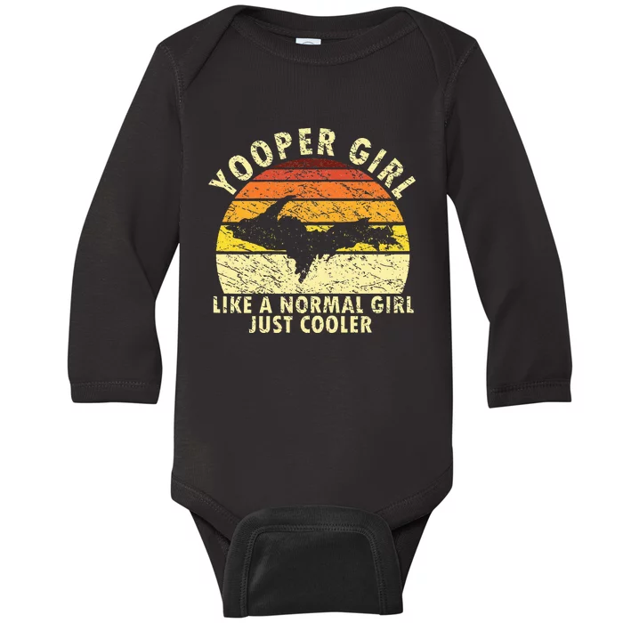 Yooper Girl Upper Peninsula Retro Upper Michigan Baby Long Sleeve Bodysuit