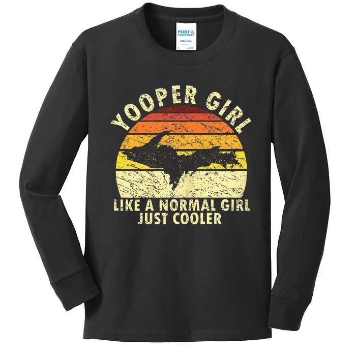 Yooper Girl Upper Peninsula Retro Upper Michigan Kids Long Sleeve Shirt