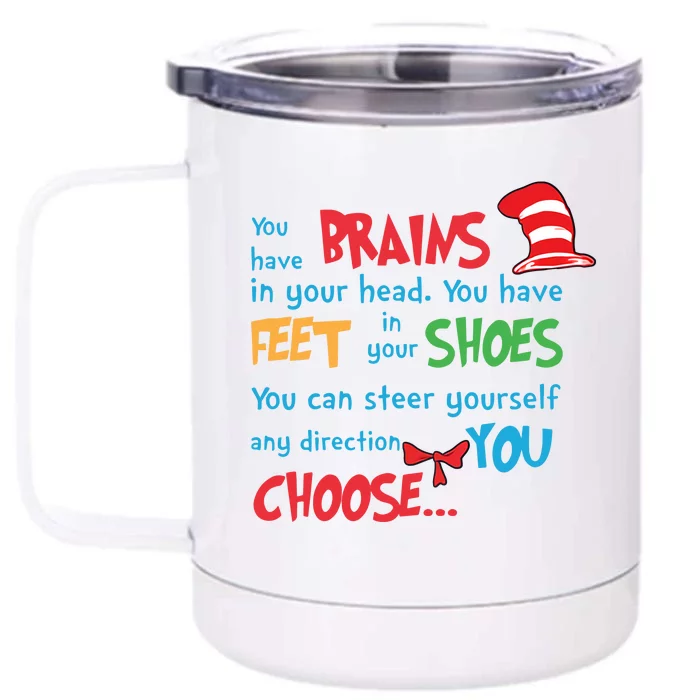 You Have Brains In Your Head Reading Day Teacher Life Teaching School Student Front & Back 12oz Stainless Steel Tumbler Cup