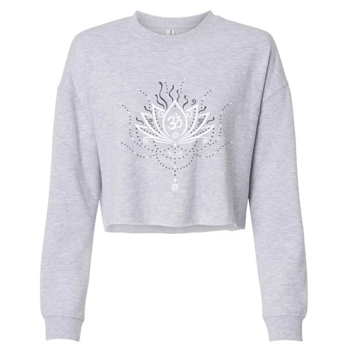 Yoga Harmony Gift Lotus Flower With Moon And Om Symbol Great Gift Cropped Pullover Crew