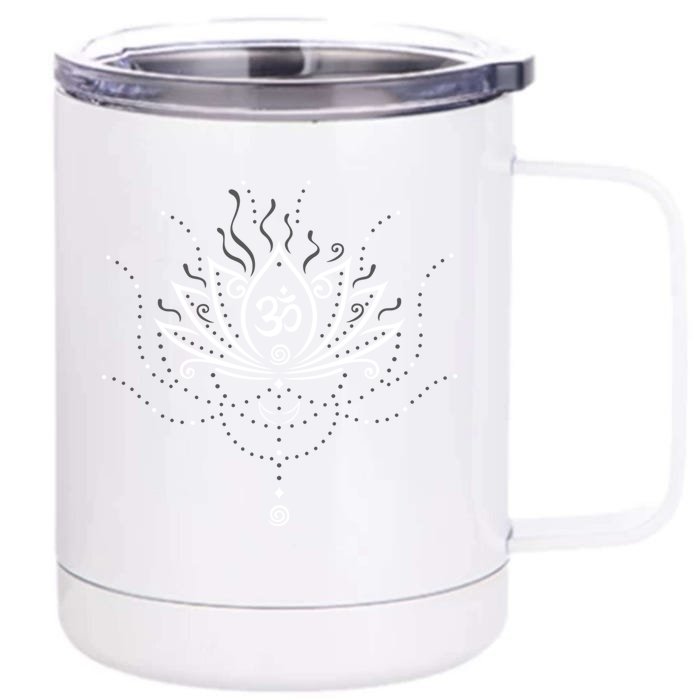 Yoga Harmony Gift Lotus Flower With Moon And Om Symbol Great Gift Front & Back 12oz Stainless Steel Tumbler Cup