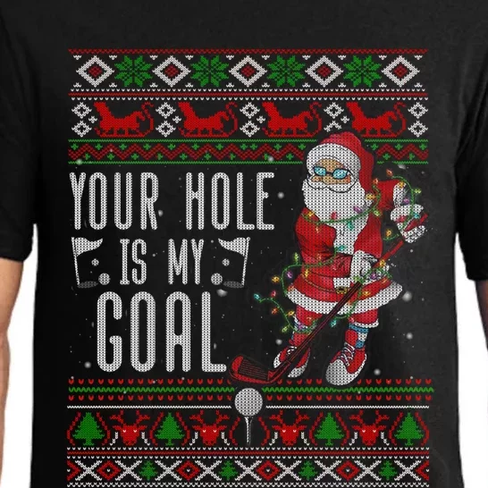 Your Hole Is My Goal Santa Playing Golf Ugly Christmas Gift Pajama Set