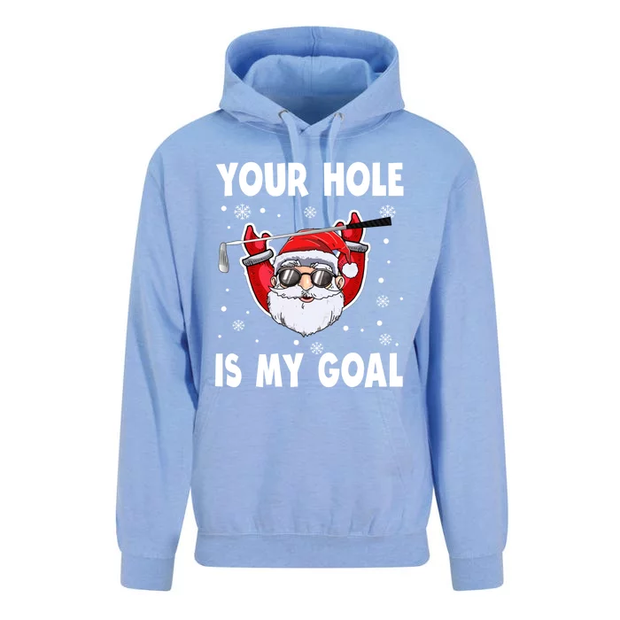 Your Hole Is My Goal Funny Santa Claus Golf Christmas Quotes Gift Unisex Surf Hoodie