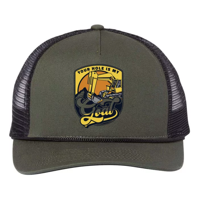 Your Hole Is My Goal Funny Excavator Operator Retro Rope Trucker Hat Cap