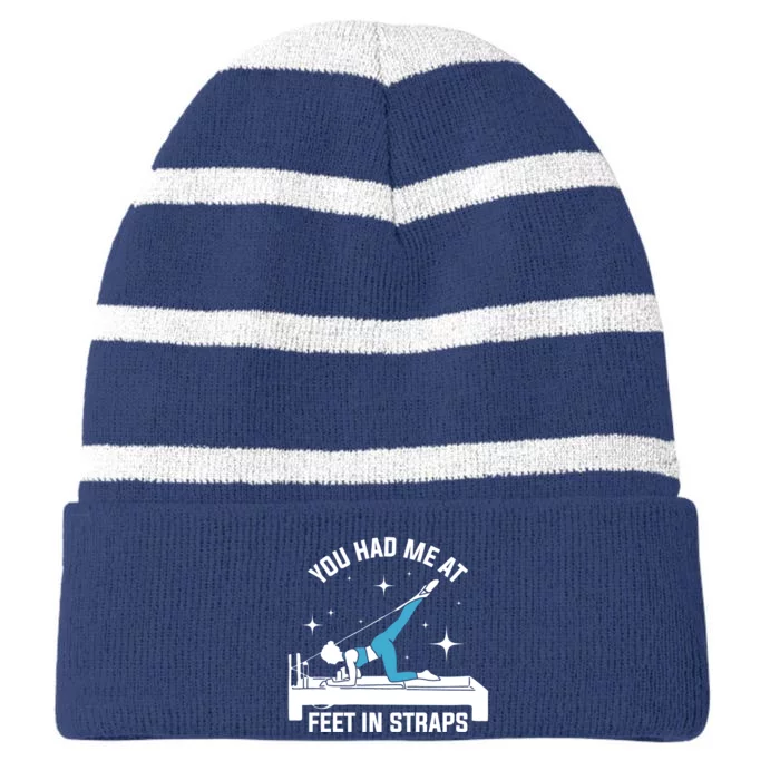 You Had Me At Feet In Straps Striped Beanie with Solid Band