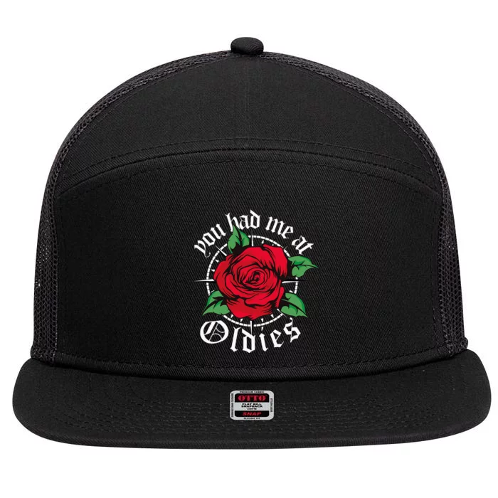 You Had Me At Oldies Red Roses Oldies 7 Panel Mesh Trucker Snapback Hat