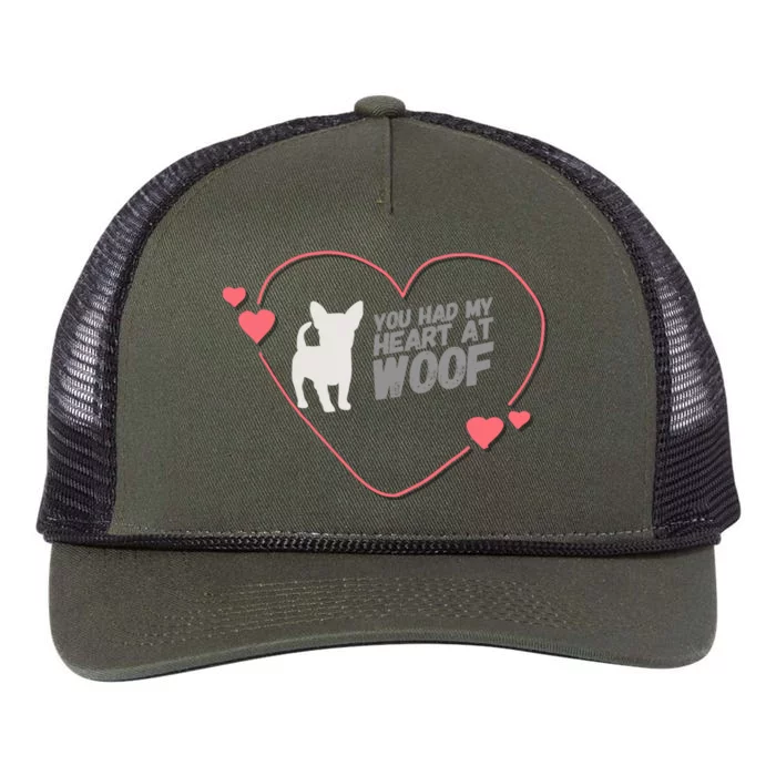 You Had My Heart At Woof White Dog Pink Heart Graphic Cool Gift Retro Rope Trucker Hat Cap