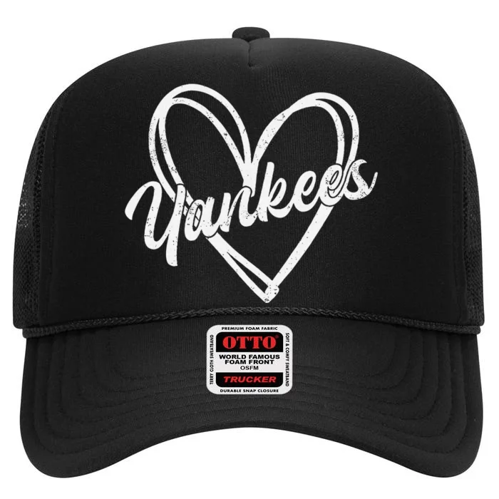 Y.A.N.K.E.E.S Heart New York Baseball Fans High Crown Mesh Trucker Hat