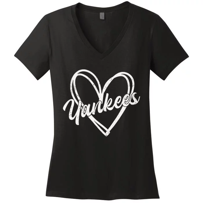 Y.A.N.K.E.E.S Heart New York Baseball Fans Women's V-Neck T-Shirt