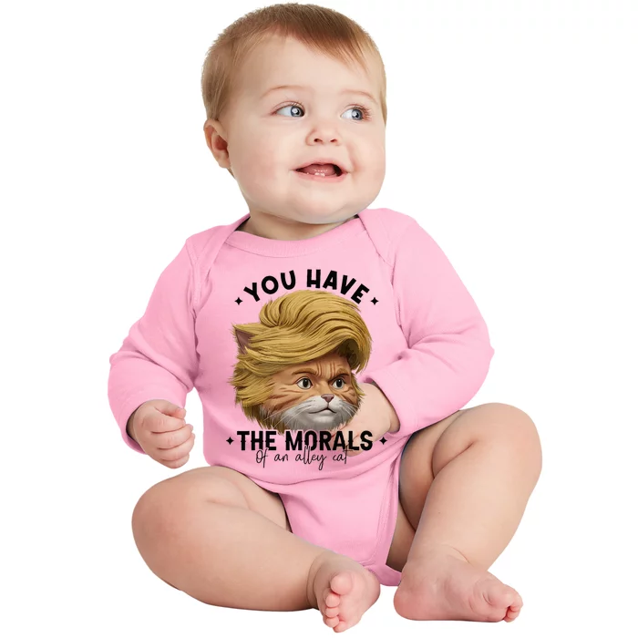 You Have The Morals Of An Alley Cat Joke Meme Baby Long Sleeve Bodysuit