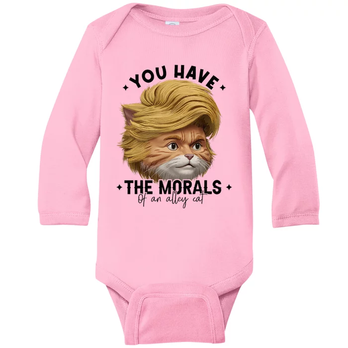 You Have The Morals Of An Alley Cat Joke Meme Baby Long Sleeve Bodysuit