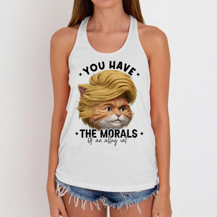 You Have The Morals Of An Alley Cat Joke Meme Funny America Women's Knotted Racerback Tank