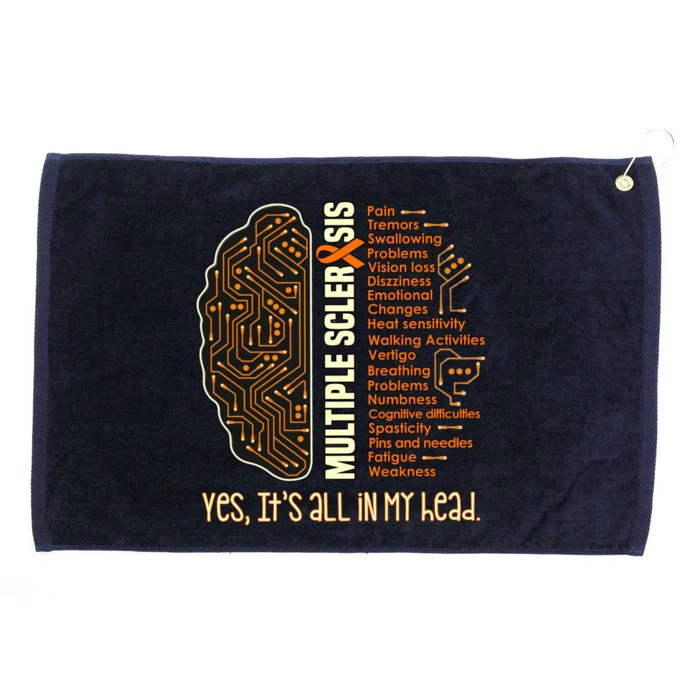 Yes It's All In My Head Multiple Sclerosis Ribbon Brain Gift Grommeted Golf Towel