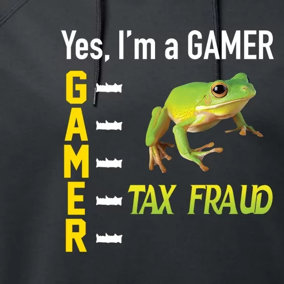 Yes IM A Gamer Tax Fraud Funny Frog Meme Video Game Gaming Performance Fleece Hoodie