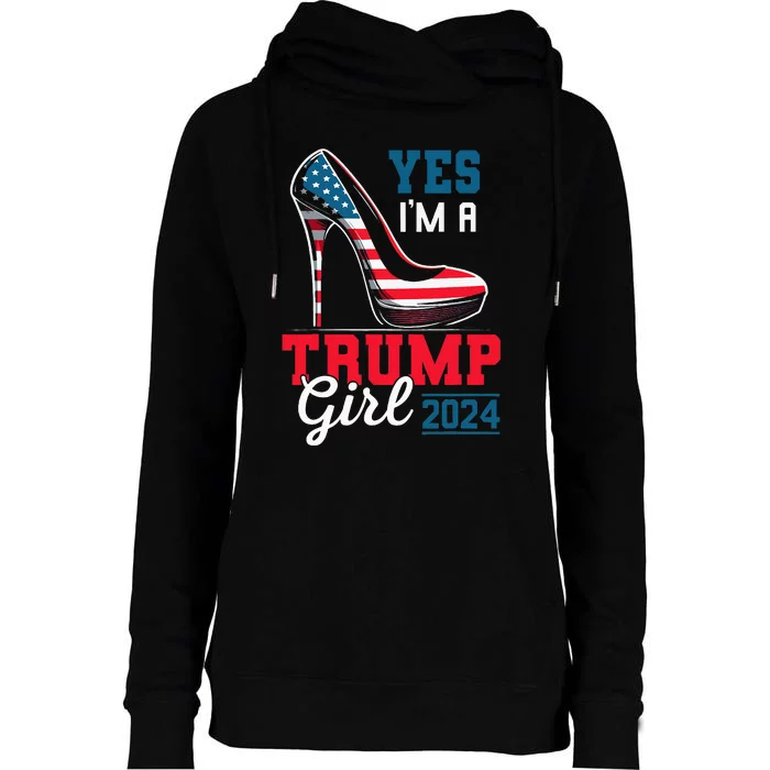 Yes IM A Trump Girl Stilettos High Heel Flag Election 2024 Womens Funnel Neck Pullover Hood