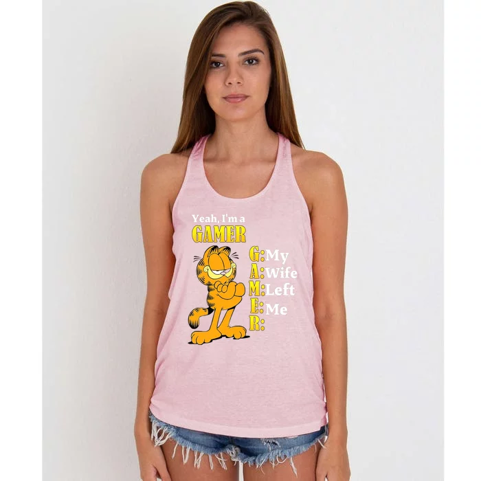 Yeah I'm A Gamer My Wife Left Me Gaming Funny Cat Women's Knotted Racerback Tank