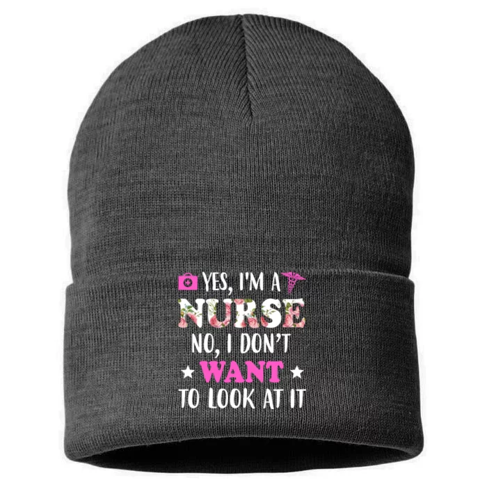 Yes I'm A Nurse Funny Floral Sustainable Knit Beanie