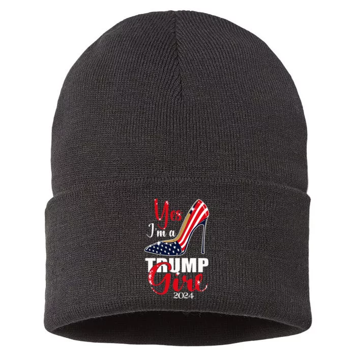 Yes IM A Trump Girl Stilettos High Heel Us Flag Trump 2024 Sustainable Knit Beanie