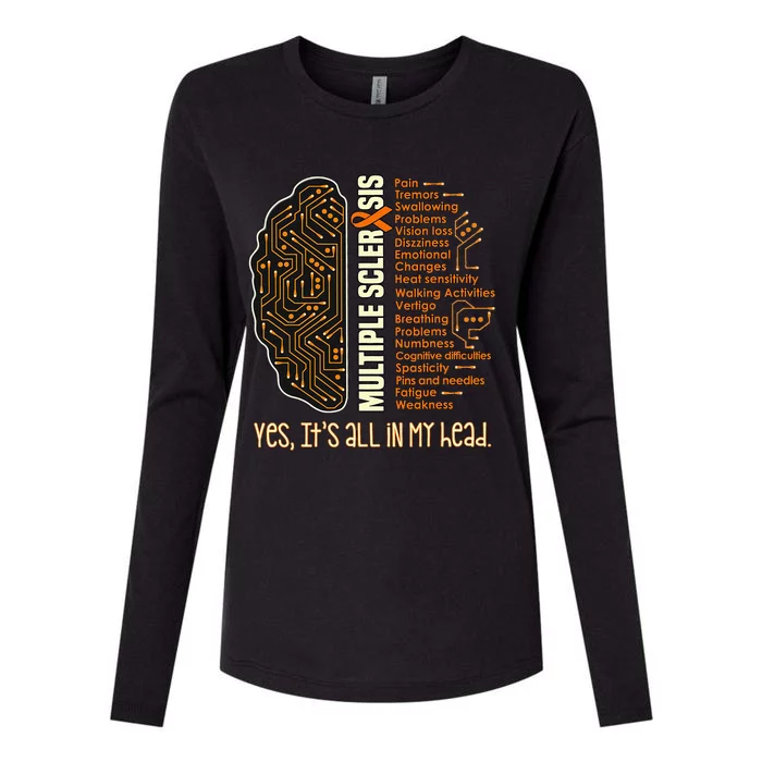 Yes It's All In My Head Multiple Sclerosis Ribbon Brain Womens Cotton Relaxed Long Sleeve T-Shirt