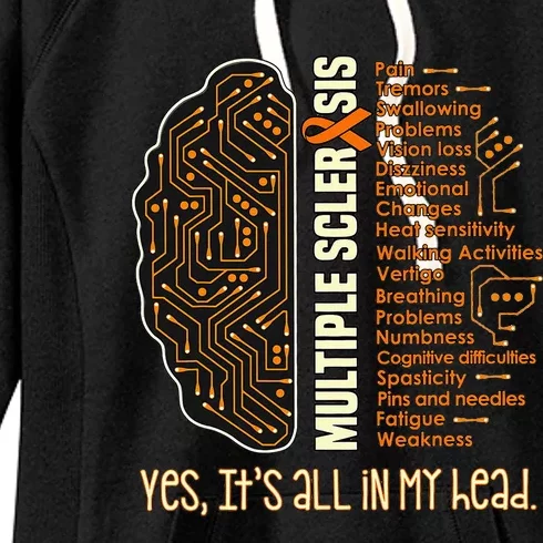 Yes It's All In My Head Multiple Sclerosis Ribbon Brain Women's Fleece Hoodie