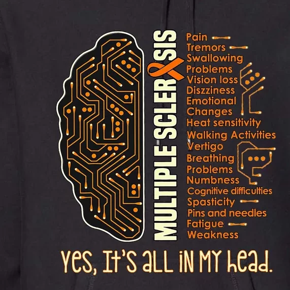 Yes It's All In My Head Multiple Sclerosis Ribbon Brain Premium Hoodie