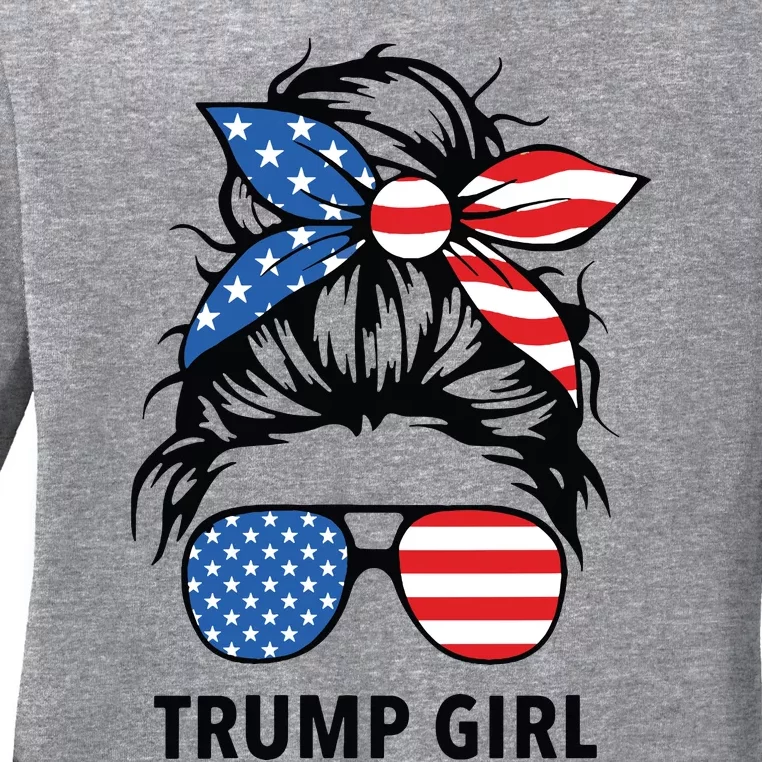 Yes Im A Trump Girl Get Over It Trump 2024 Election Gifts Vneck Ladies Long Sleeve Shirt