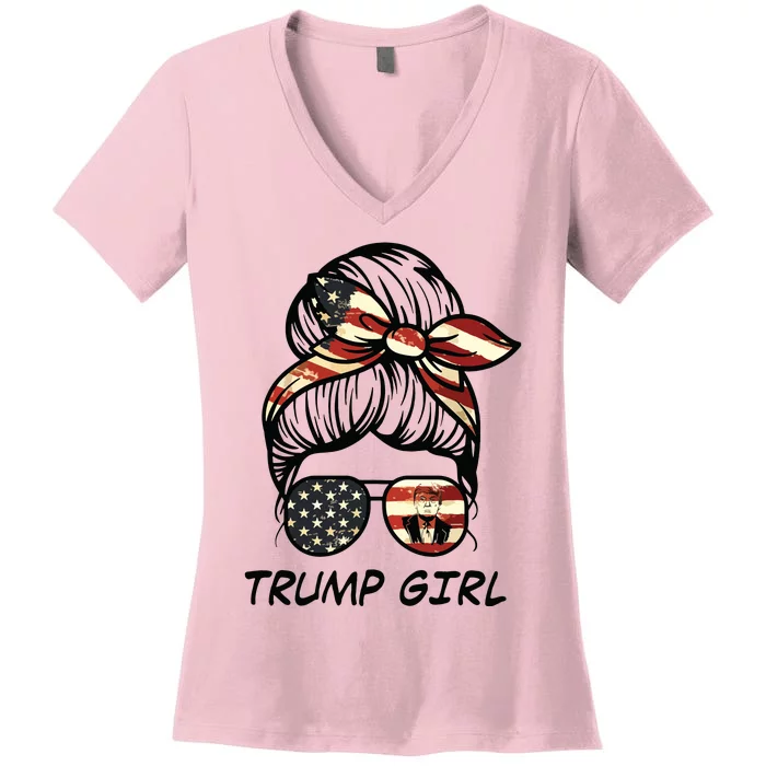 Yes Im A Trump Girl Get Over It Trump 2024 Election Gifts Women's V-Neck T-Shirt