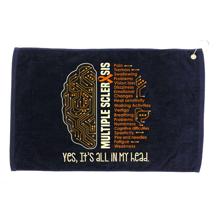 Yes It's All In My Head Multiple Sclerosis Ribbon Brain Grommeted Golf Towel