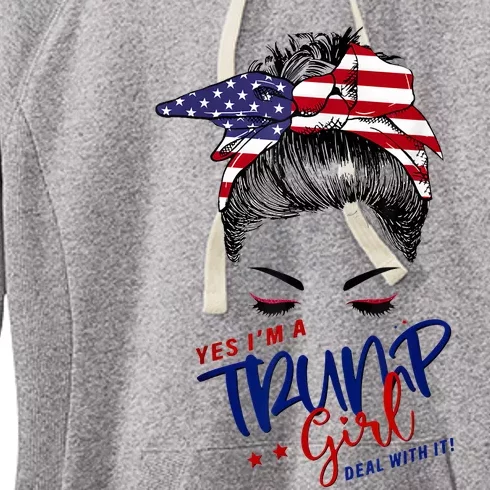 Yes IM A Trump Girl Deal With It Messy Bun Funny Trump 2024 Women's Fleece Hoodie