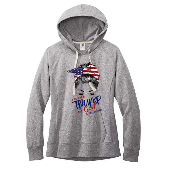 Yes IM A Trump Girl Deal With It Messy Bun Funny Trump 2024 Women's Fleece Hoodie