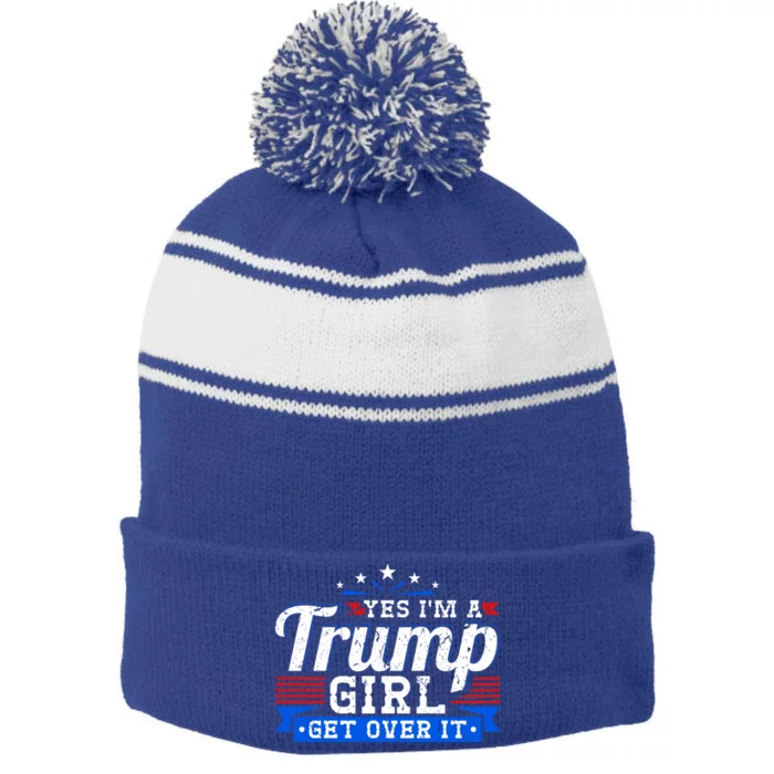 Yes IM A Trump Come Over Donald Trump Gift Stripe Pom Pom Beanie