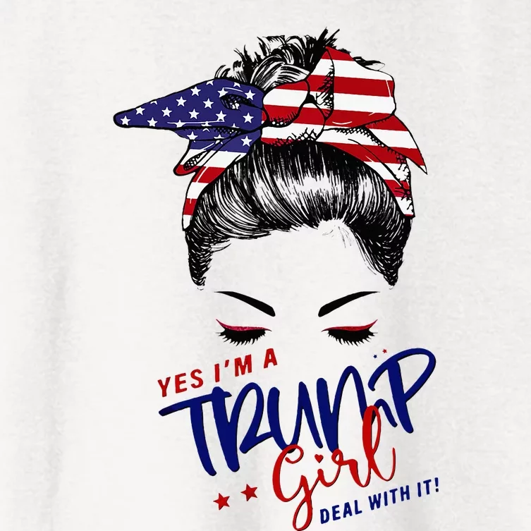 Yes IM A Trump Girl Deal With It Messy Bun Women's Crop Top Tee