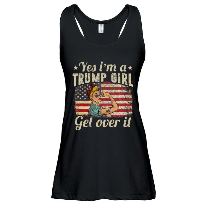 Yes IM A Trump Girl Get Over It Patriotic Trump Quote Ladies Essential Flowy Tank