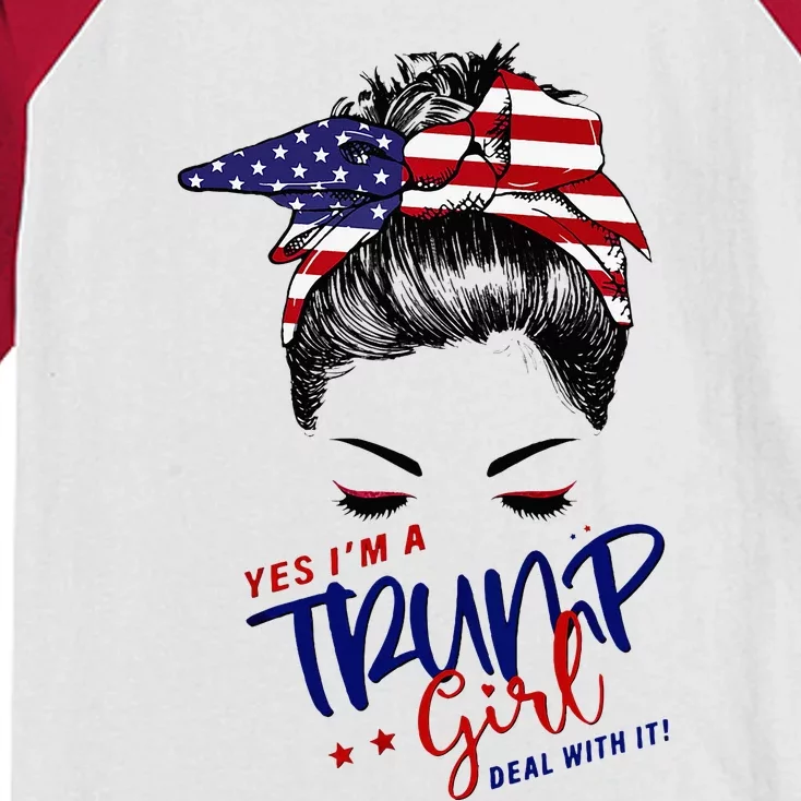 Yes IM A Trump Girl Deal With It Messy Bun Kids Colorblock Raglan Jersey