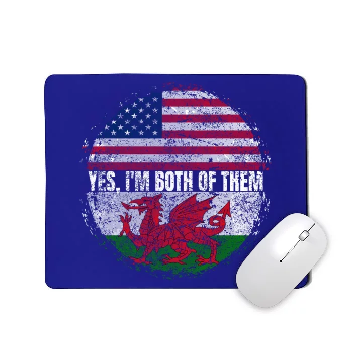 Yes IM Both Of Them Usa And Wales Flag Vintage Welsh Cool Gift Mousepad