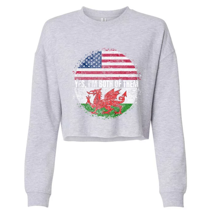 Yes IM Both Of Them Usa And Wales Flag Vintage Welsh Cool Gift Cropped Pullover Crew