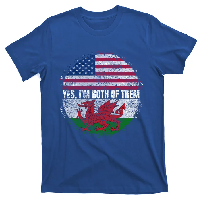 Yes IM Both Of Them Usa And Wales Flag Vintage Welsh Gift T-Shirt