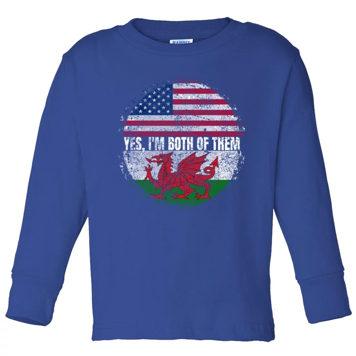 Yes IM Both Of Them Usa And Wales Flag Vintage Welsh Gift Toddler Long Sleeve Shirt