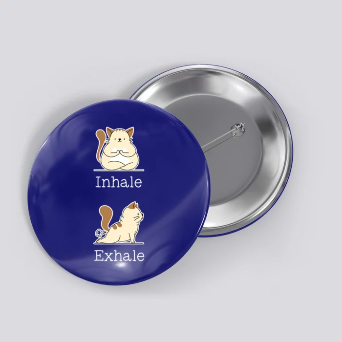 Yoga Inhale Exhale Cartoon Cat Yogi Fart Workout Humorous Gift Button