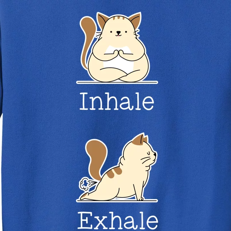 Yoga Inhale Exhale Cartoon Cat Yogi Fart Workout Humorous Gift Tall Sweatshirt