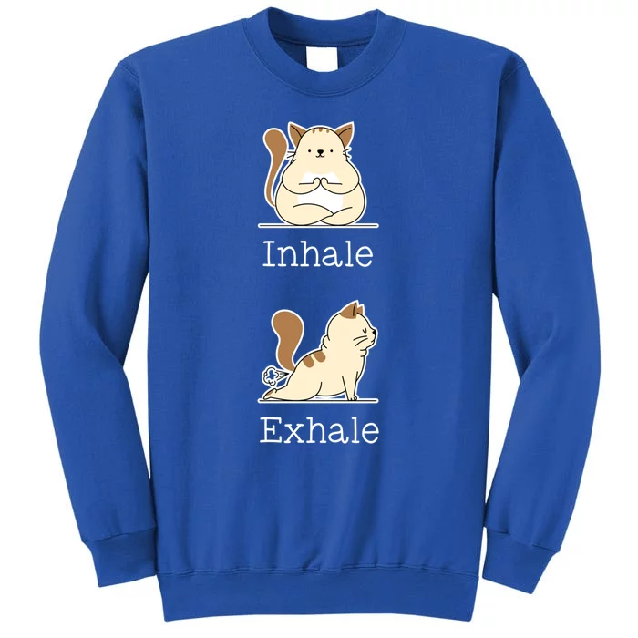 Yoga Inhale Exhale Cartoon Cat Yogi Fart Workout Humorous Gift Tall Sweatshirt