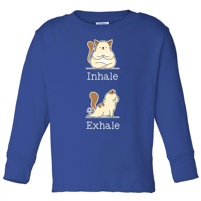 Yoga Inhale Exhale Cartoon Cat Yogi Fart Workout Humorous Gift Toddler Long Sleeve Shirt