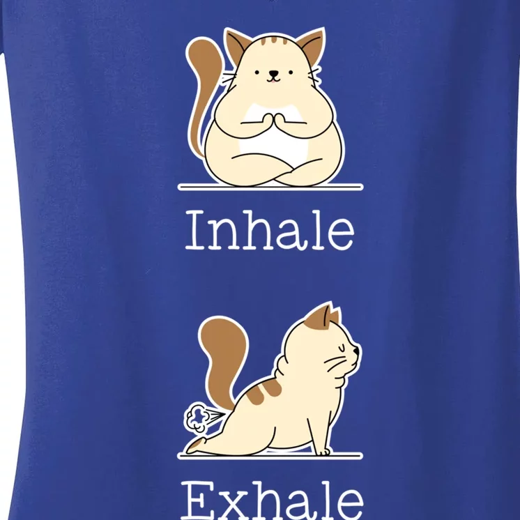 Yoga Inhale Exhale Cartoon Cat Yogi Fart Workout Humorous Gift Women's V-Neck T-Shirt