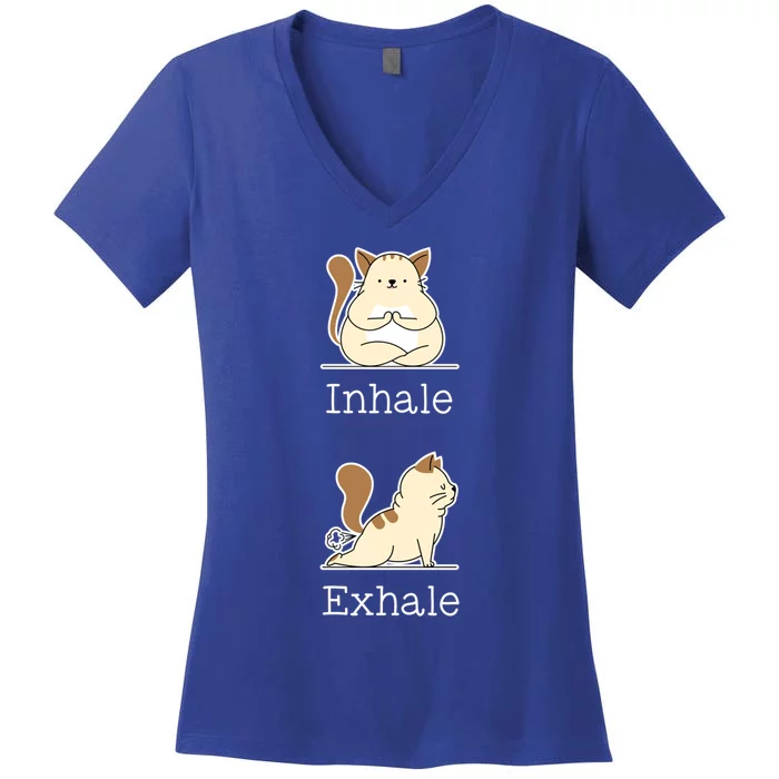 Yoga Inhale Exhale Cartoon Cat Yogi Fart Workout Humorous Gift Women's V-Neck T-Shirt