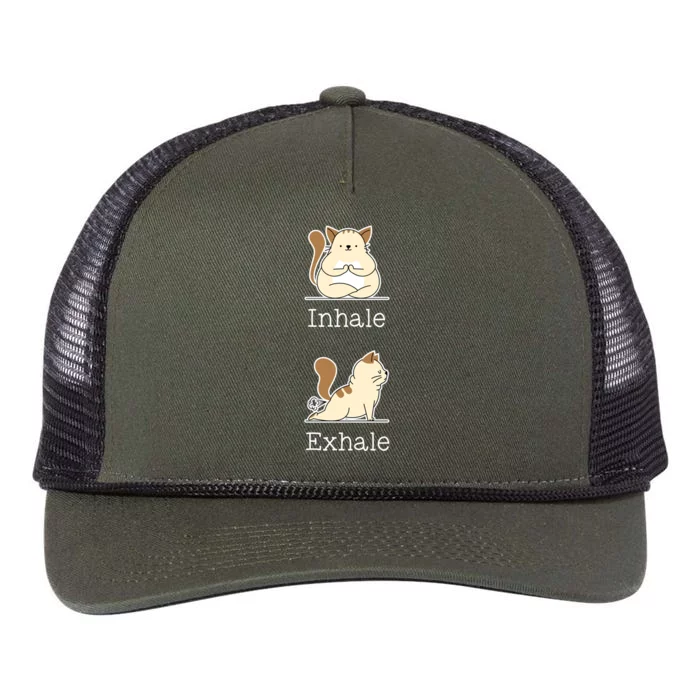 Yoga Inhale Exhale Cartoon Cat Yogi Fart Workout Humorous Gift Retro Rope Trucker Hat Cap