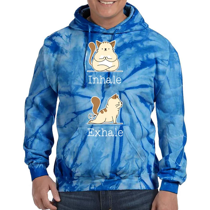 Yoga Inhale Exhale Cartoon Cat Yogi Fart Workout Humorous Gift Tie Dye Hoodie