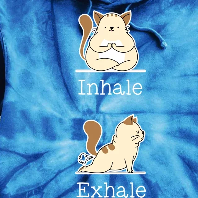 Yoga Inhale Exhale Cartoon Cat Yogi Fart Workout Humorous Gift Tie Dye Hoodie